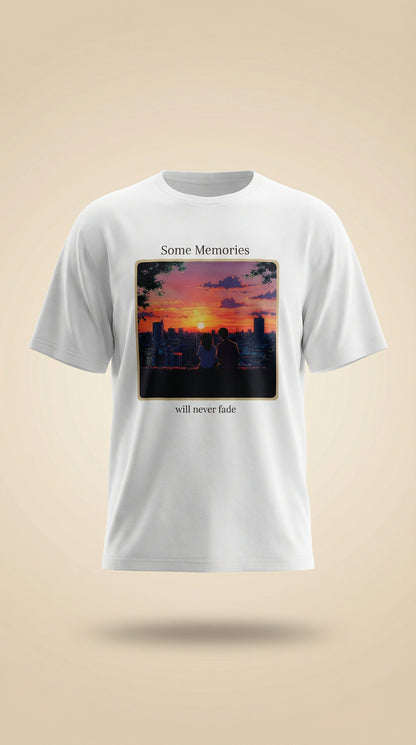Some Memories Will Never Fade Anime T-Shirt | Sunset Couple Design | White Tee