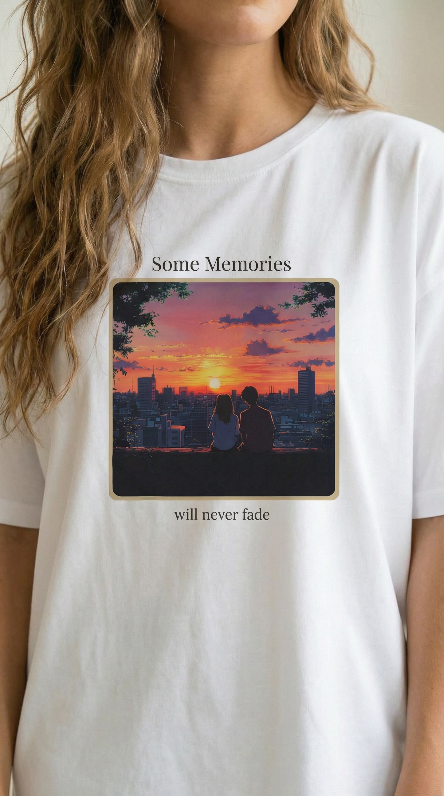 Some Memories Will Never Fade Anime T-Shirt | Sunset Couple Design | White Tee