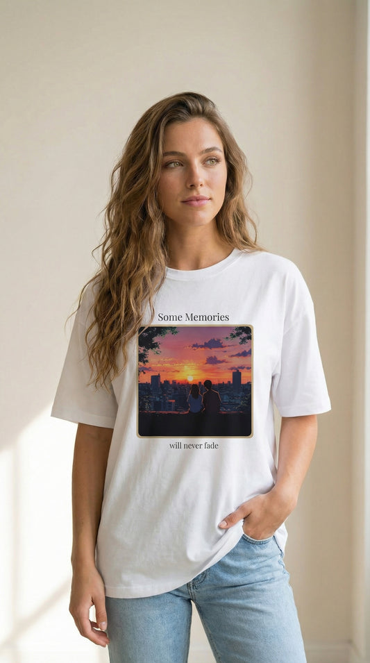 Some Memories Will Never Fade Anime T-Shirt | Sunset Couple Design | White Tee