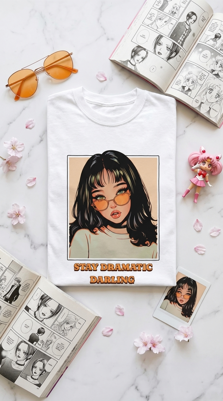 Stay Dramatic Darling — Retro Anime Girl Graphic T-Shirt