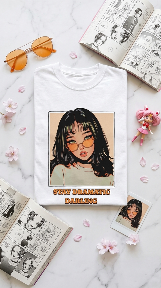 Stay Dramatic Darling — Retro Anime Girl Graphic T-Shirt