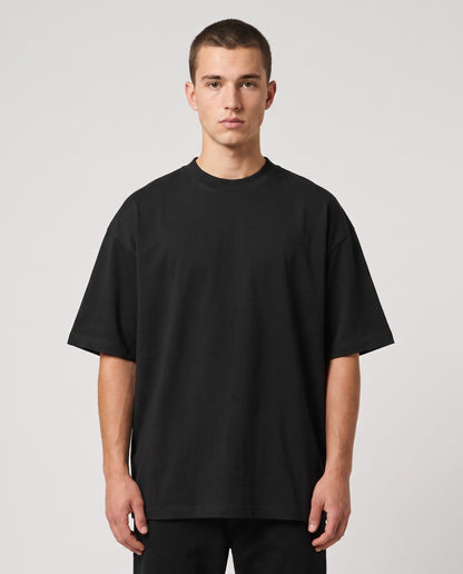 Schwarzes Oversized Heavy T-Shirt Vorderseite, schlichter Rundhals, Unisex