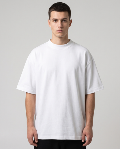 Weisses Oversized Heavy T-Shirt Vorderseite, schlichter Rundhals, Unisex